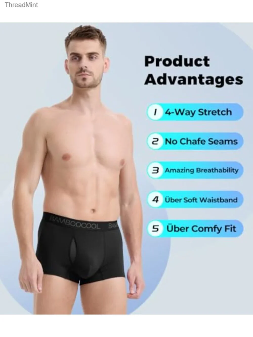 Men's Bamboo Viscose Trunks Underwear Breathable Mesh Fly Moisture Wicking 4